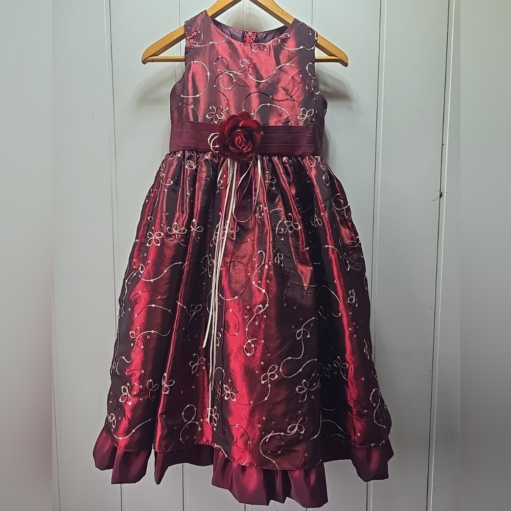 My Best‎ Kid Big Girls Sz 12 Formal Dress Burgundy Tulle Midi Holiday Christmas